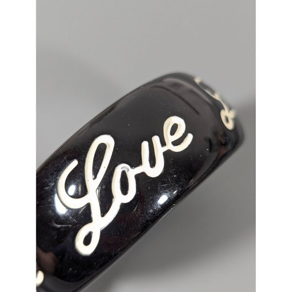Chunky Black Bangle Bracelet LOVE Script 8.5" Retro Bold - Picture 5 of 9